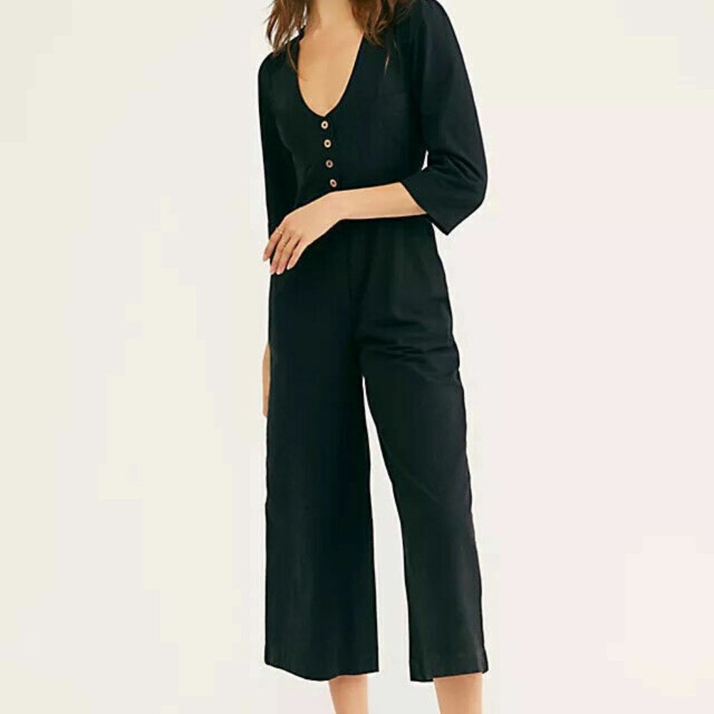 Free People Back Into It Jumpsuit Button Cutout One Piece
